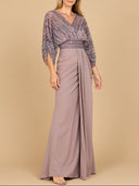 Lara 28950- Draped Skirt Gown with Cape Sleeves