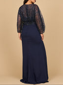 Lara 28950- Draped Skirt Gown with Cape Sleeves