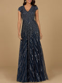 Cap Sleeve Beaded A-Line Gown