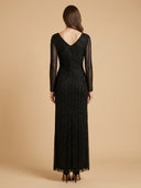 Long Sleeve Linear Beaded Gown