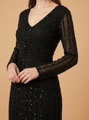 Long Sleeve Linear Beaded Gown