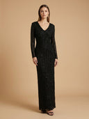 Long Sleeve Linear Beaded Gown
