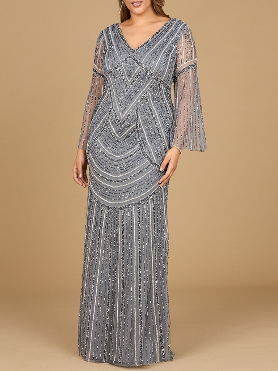 Long Sleeve Beaded Gown