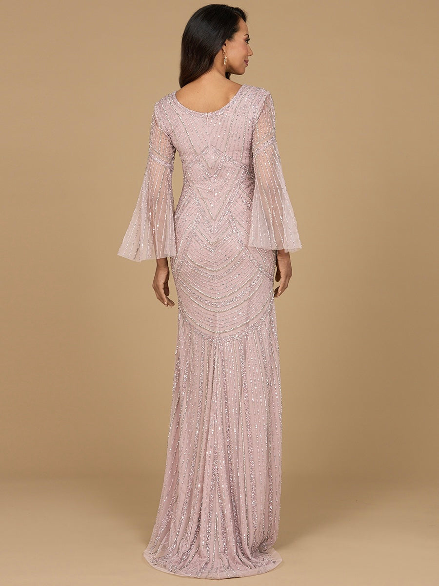 Long Sleeve Beaded Gown