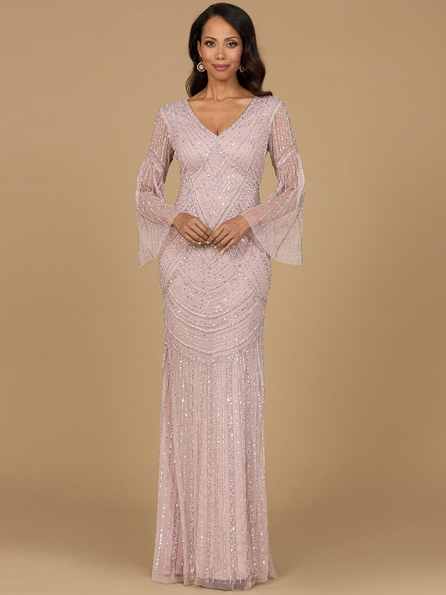 Long Sleeve Beaded Gown