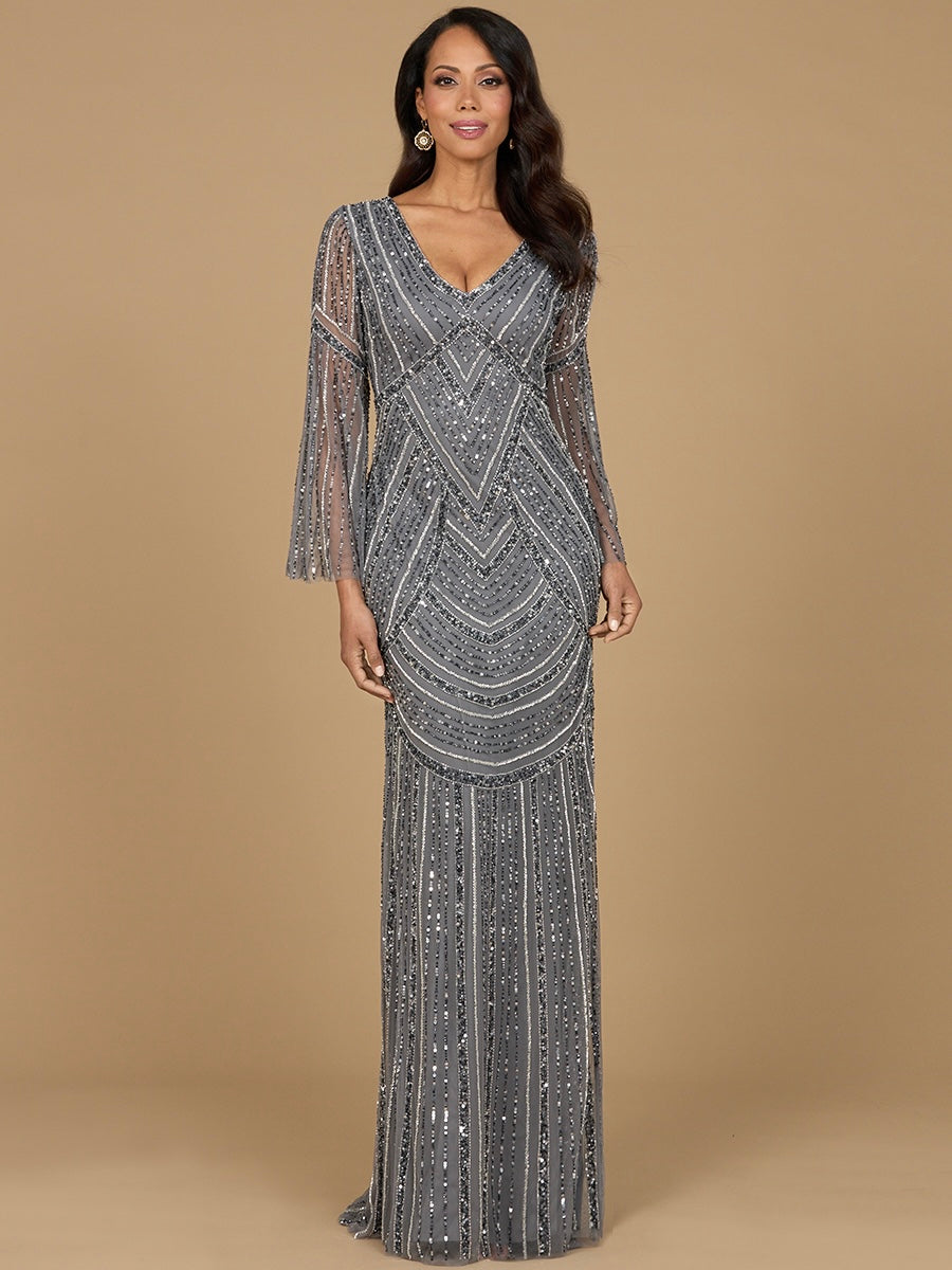 Long Sleeve Beaded Gown