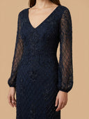Long Sleeve Beaded Gown with Bishop Sleeves