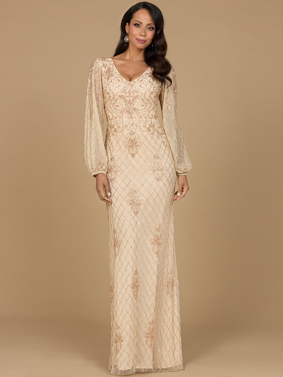 Lara 28955 - Long Sleeve Beaded Gown