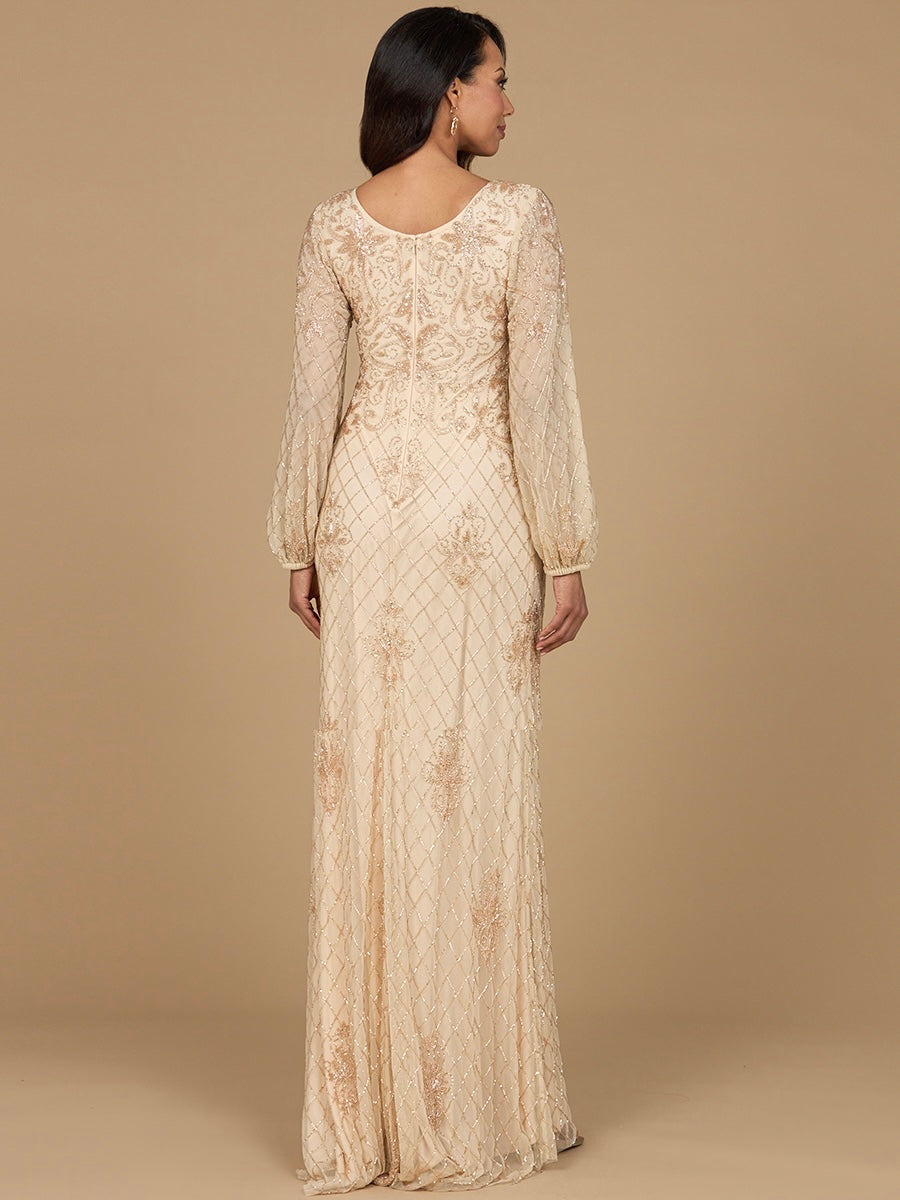 Lara 28955 - Long Sleeve Beaded Gown