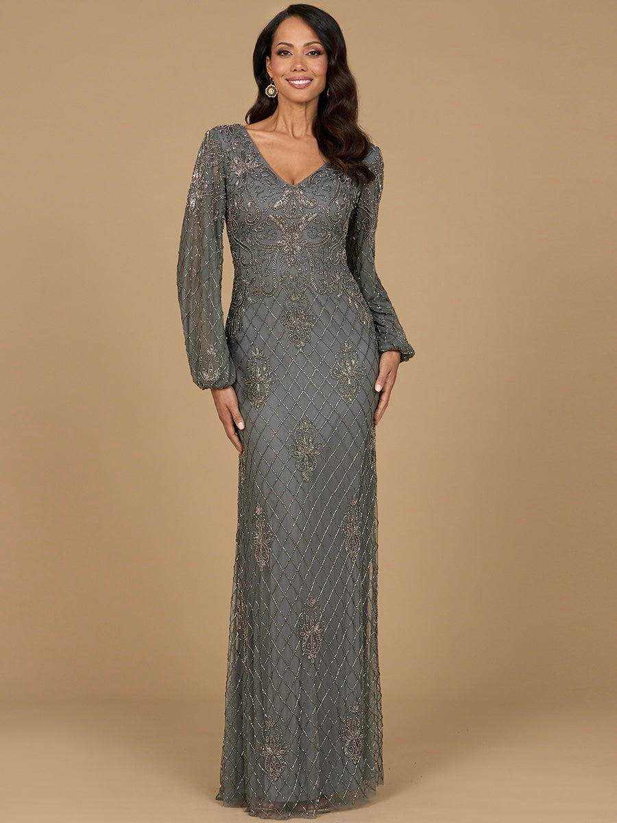 Lara 28955 - Long Sleeve Beaded Gown