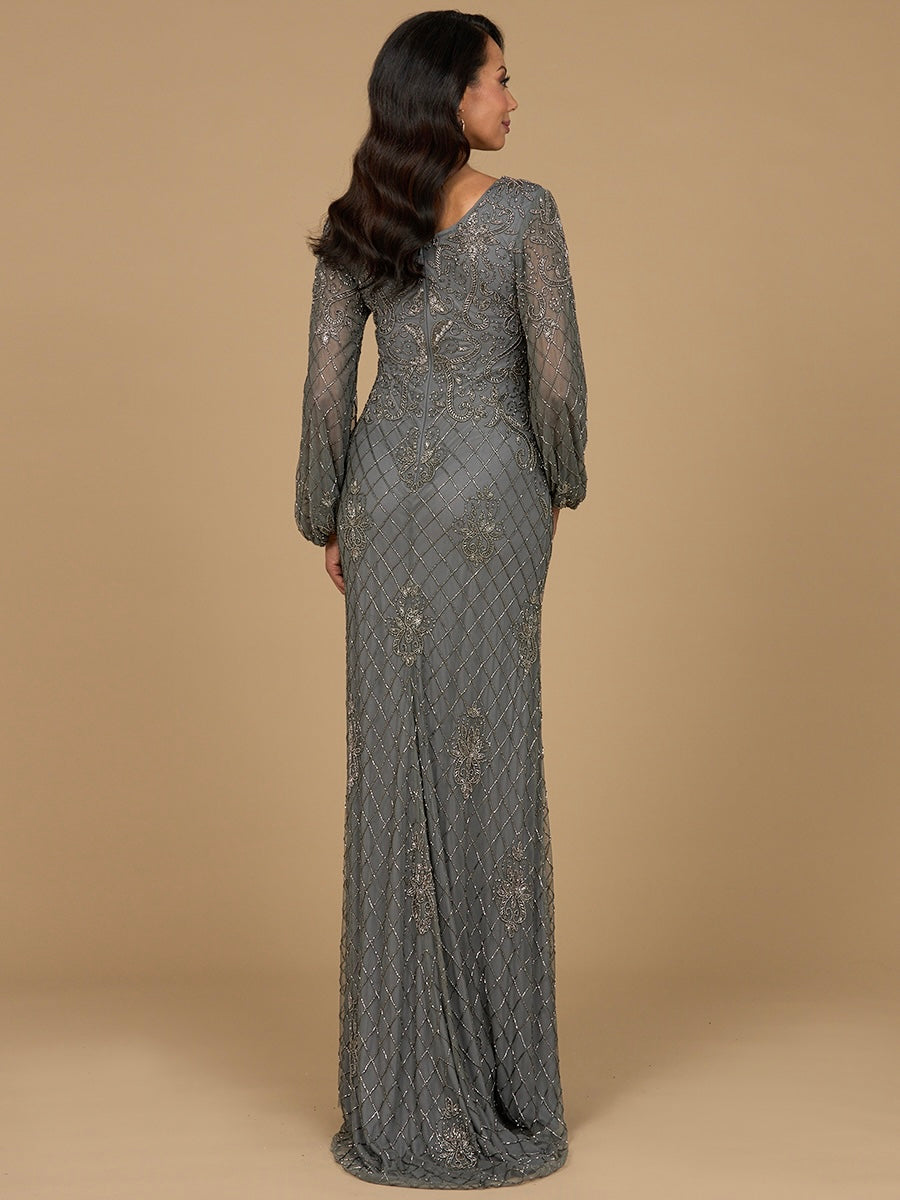 Lara 28955 - Long Sleeve Beaded Gown