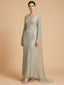 Long Sleeve Beaded Gown with Cape
