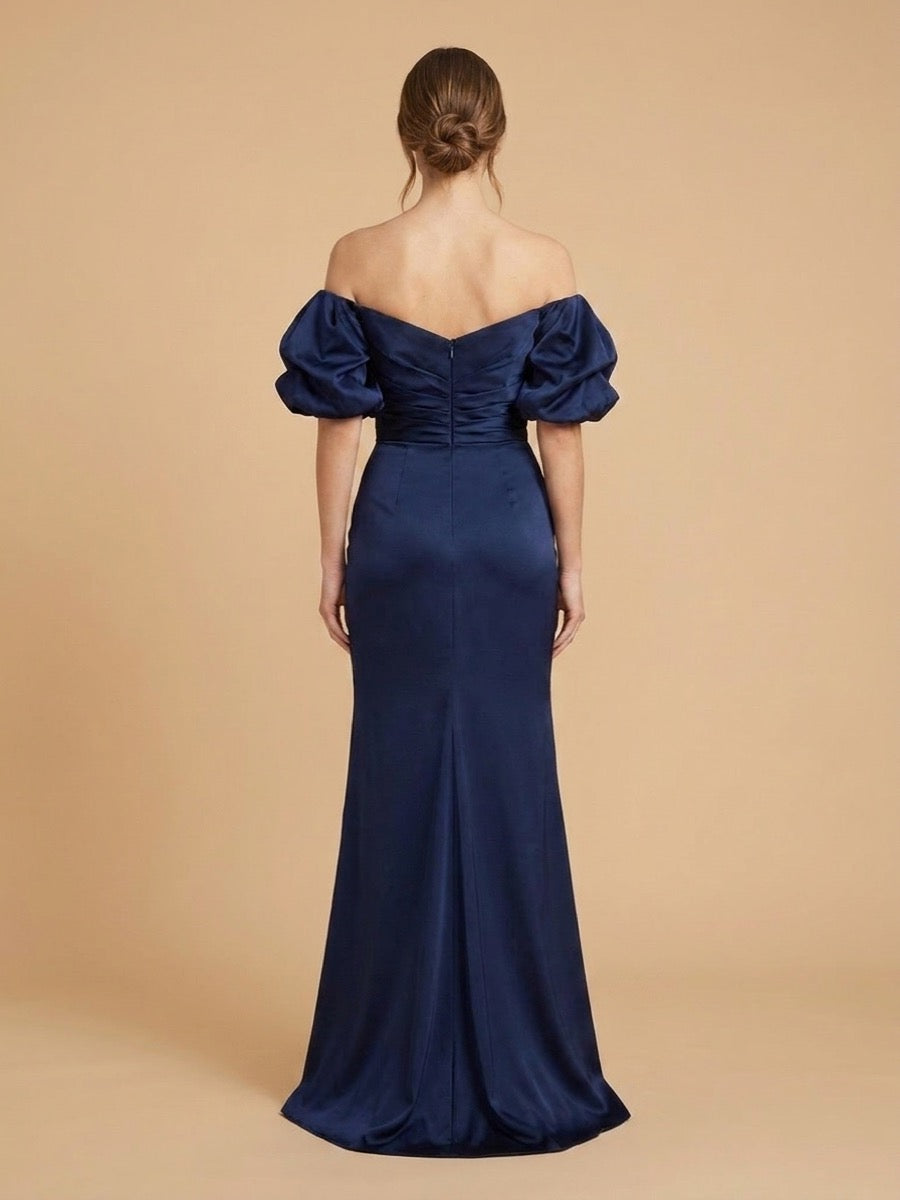 Off Shoulder Satin Dress with Slit | 28957 – Lara New York