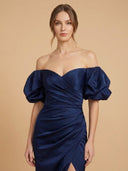 Off Shoulder Satin Dress with Slit | 28957