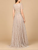 Short Sleeve V-Neck Beaded Ballgown