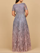 Lara 28961 - Short Sleeve V-Neck Beaded Ballgown
