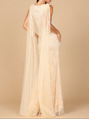 V-Neck Gown with Long Cape Sleeves