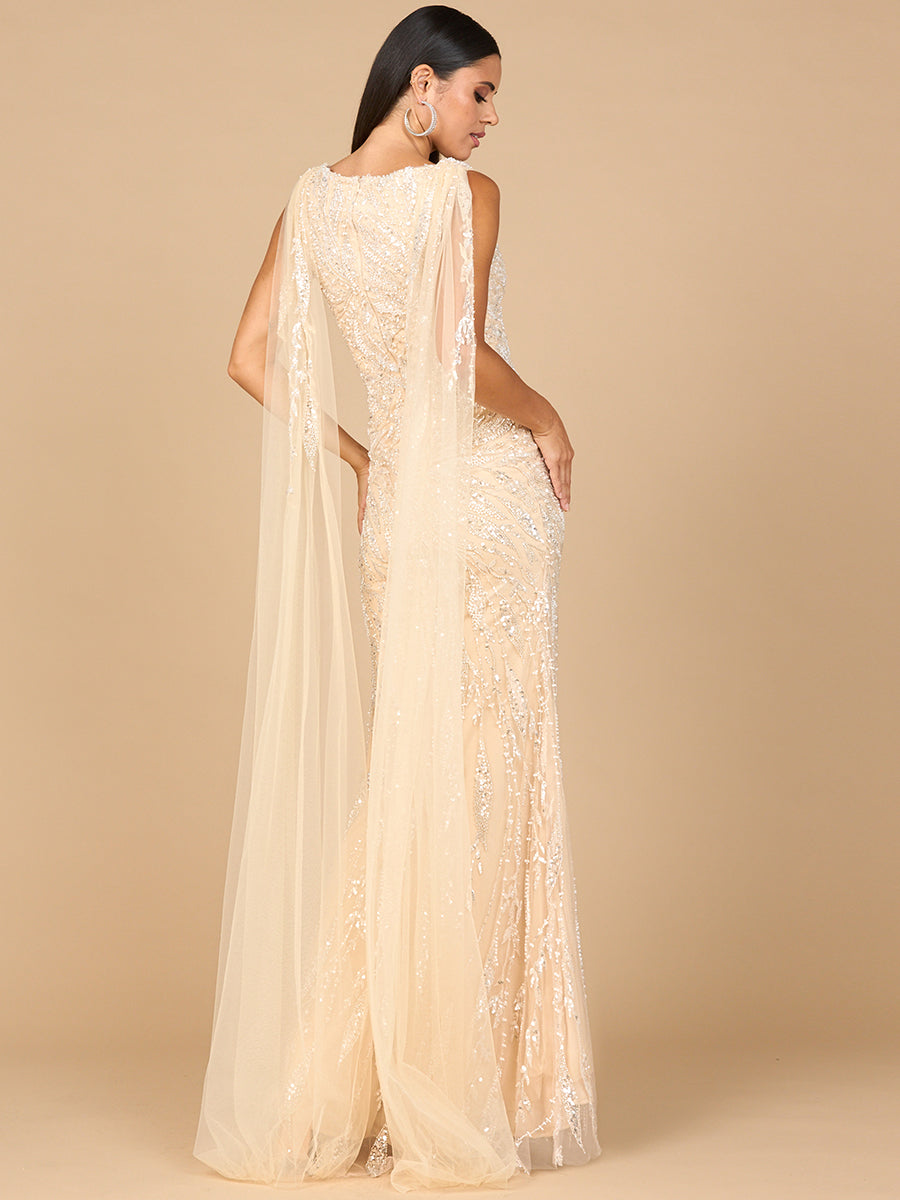 Lara 28963 - V-Neck Gown with Long Cape Sleeves