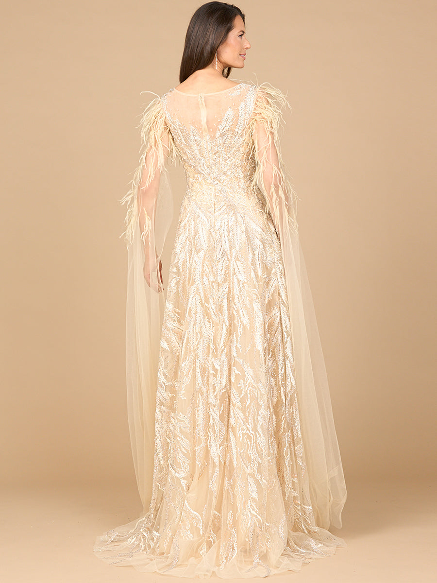 Lara 28965 - V-Neck Lace Gown with Cape Sleeves