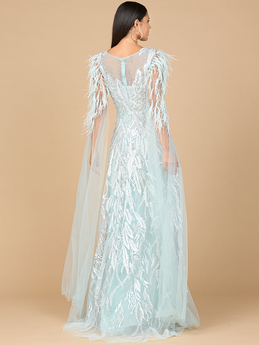 Lara 28965 - V-Neck Lace Gown with Cape Sleeves