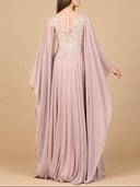 Chiffon A-line Long Gown with Cape Sleeves