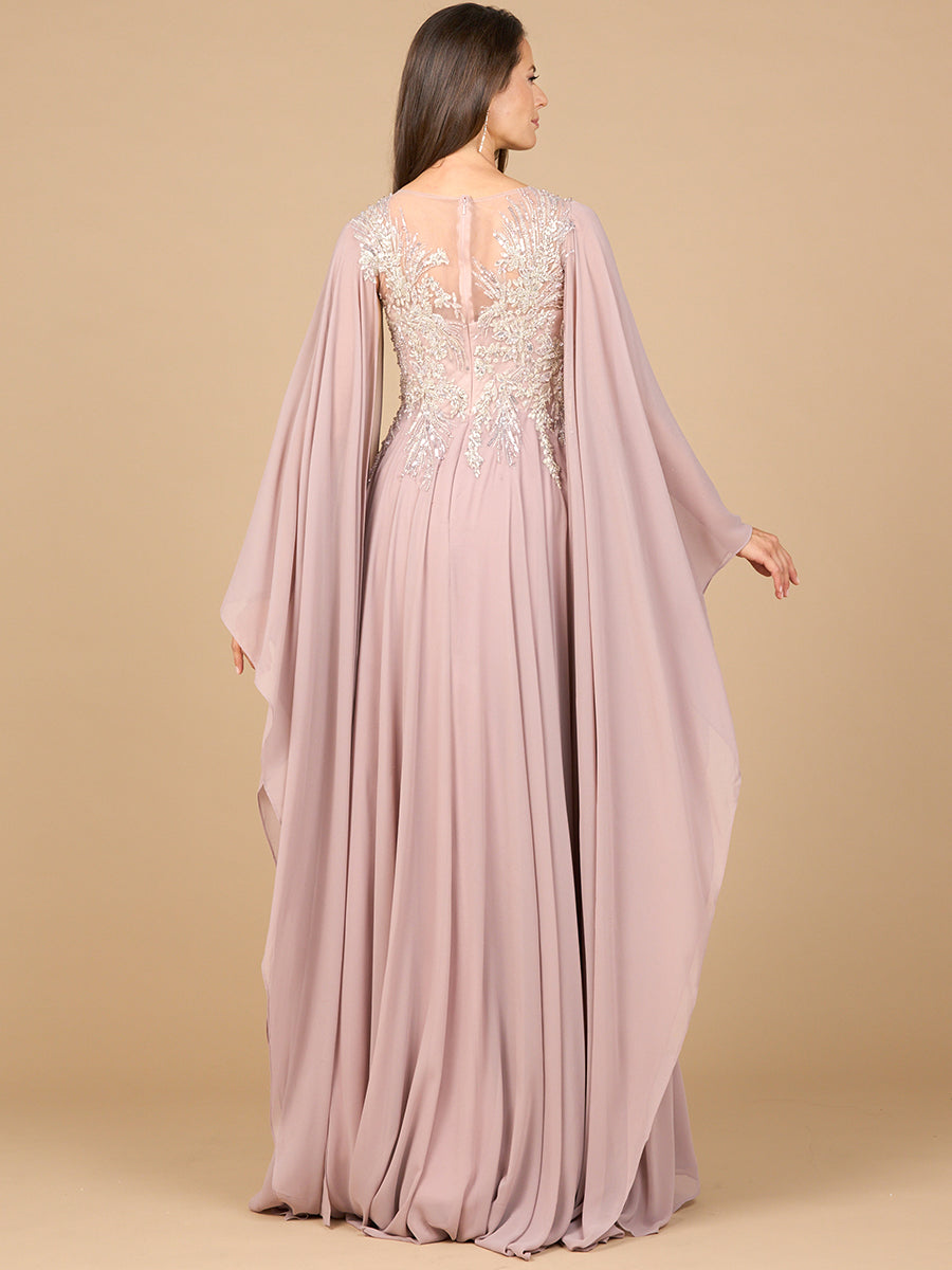 Lara 28968 - Chiffon A-line Long Gown with Cape Sleeves