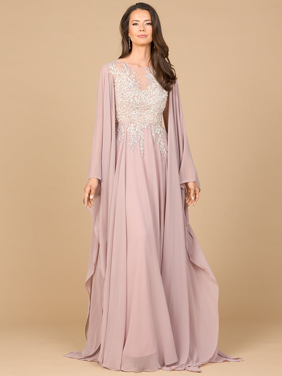 Lara 28968 - Chiffon A-line Long Gown with Cape Sleeves