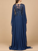 Chiffon A-line Long Gown with Cape Sleeves