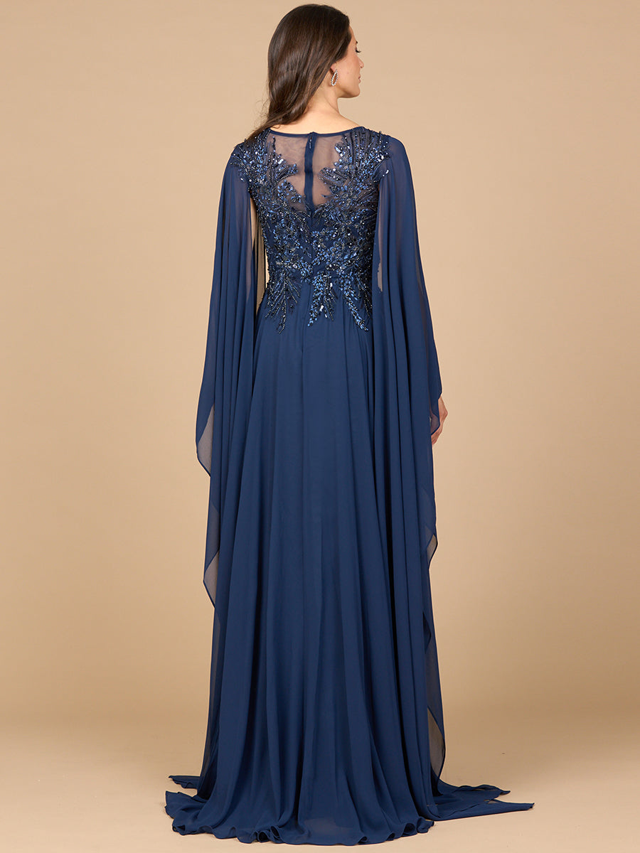 Lara 28968 - Chiffon A-line Long Gown with Cape Sleeves