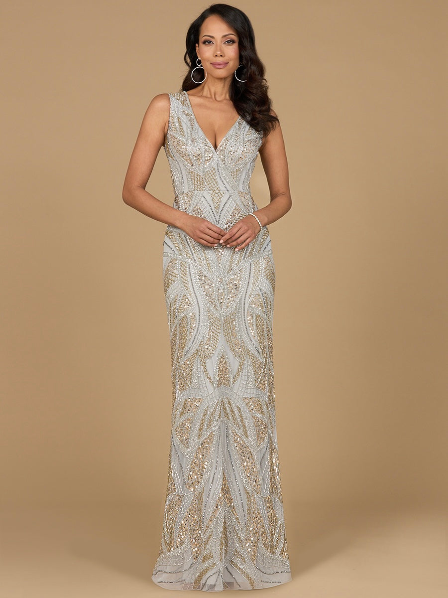 Lara 28971 - Beaded V-Neck Gown