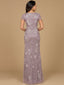 V-Neck, Short Sleeve Beaded Gown
