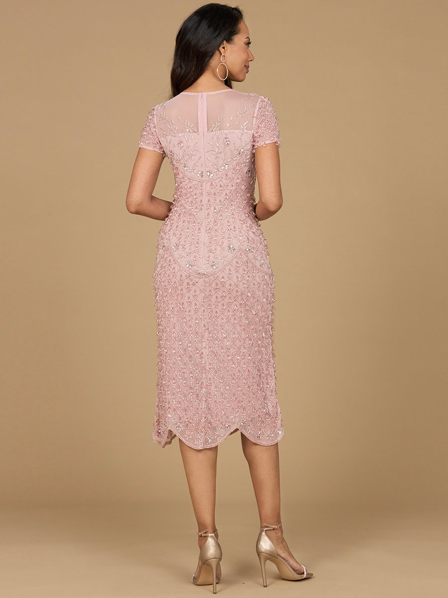 Lara 28974 - Beaded Midi Dress with Cap Sleeves