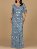 V-Neck, Cape Sleeve Beaded Gown