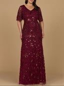V-Neck, Cape Sleeve Beaded Gown