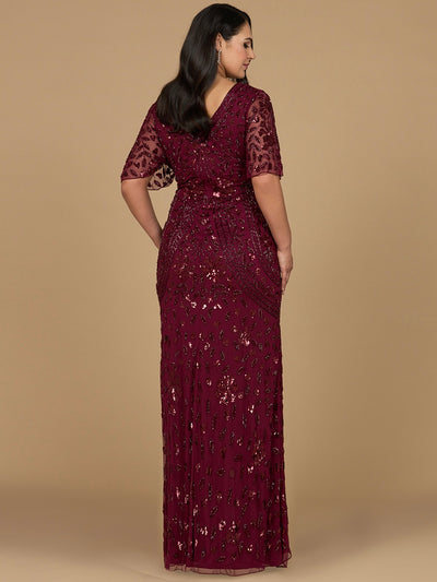 Lara 28975  - V-Neck, Cape Sleeve Beaded Gown