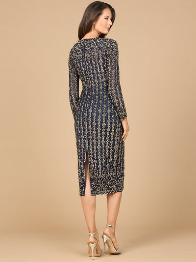 Lara 28982 - Beaded Midi Dress with Long Sleeves