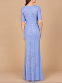 V-Neck, Cape Sleeve Beaded Gown with Belt