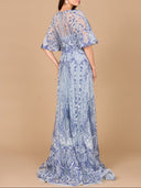 Embroidered, Cape Sleeve A-line Gown