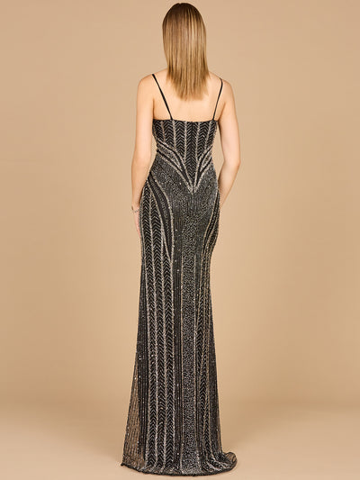 Lara 29003 - Spaghetti Strap Beaded Gown with Slit
