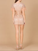 Short Sleeve Cocktail Dress with Feathers