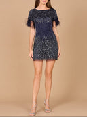 Short Sleeve Cocktail Dress with Feathers