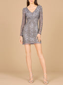 Long Sleeve V-Neck Cocktail Dress