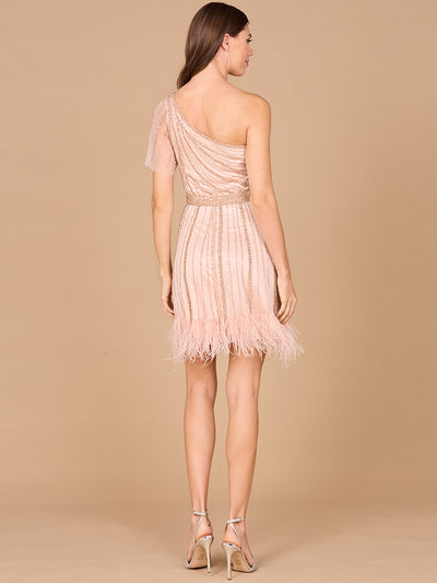 Lara 29014 - One Shoulder Cocktail Dress with Feathers