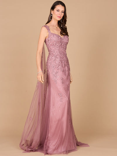 Lara 29018 - Embroidered Lace Gown with Flowing Capes