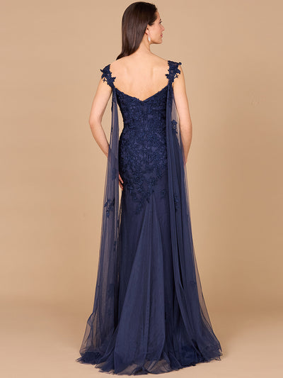 Lara 29018 - Embroidered Lace Gown with Flowing Capes
