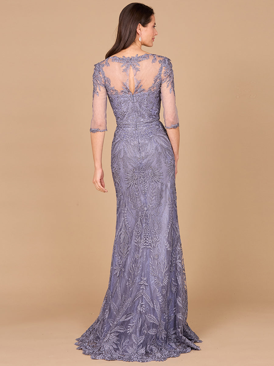 Lara 29020 - Detachable Half Sleeve Lace Sheath Gown