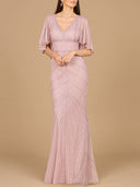 Cape Sleeve Beaded Gown