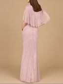 Cape Sleeve Beaded Gown