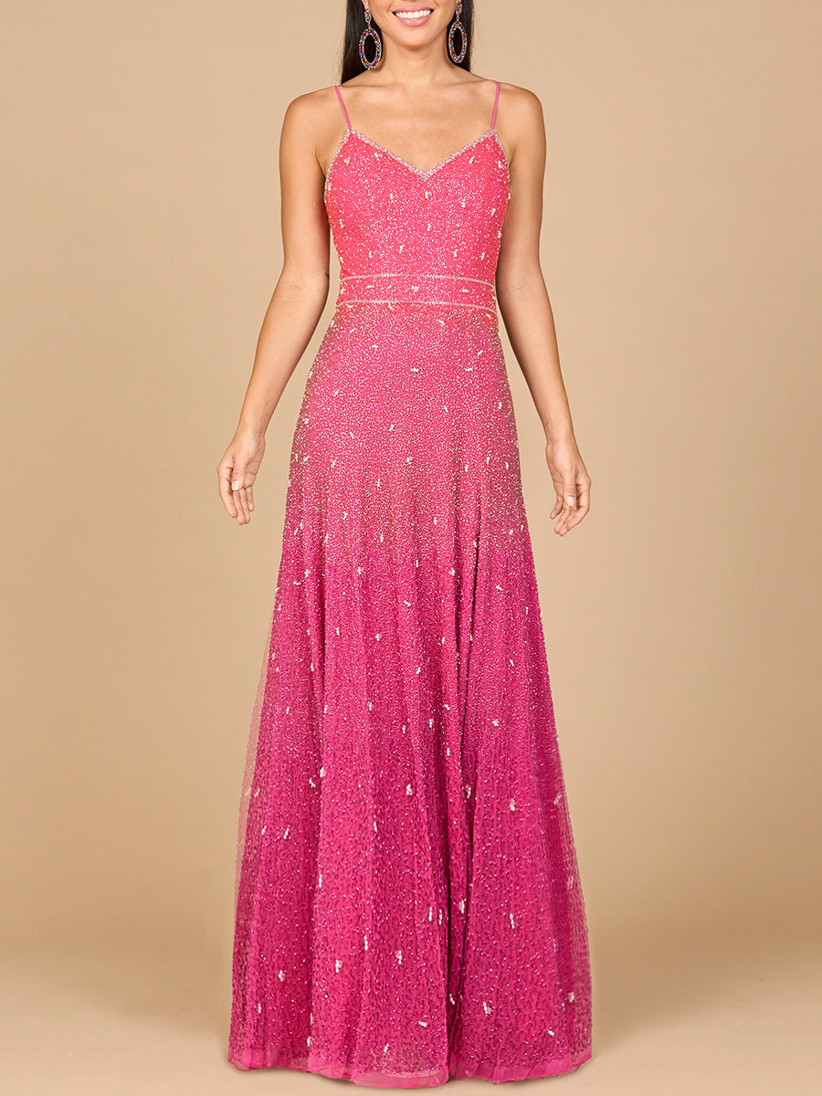 beaded ombre dress Lady Black Tie - A1508 - Quinley Beaded Ombre Gown - Andrea & Leo