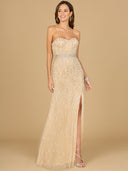 Strapless Beaded Gown with Slit  - OUTLET